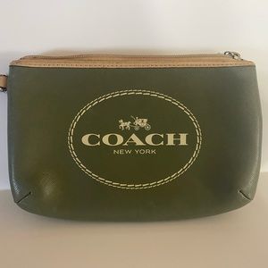 Coach horse and carriage large wristlet. Olive and tan